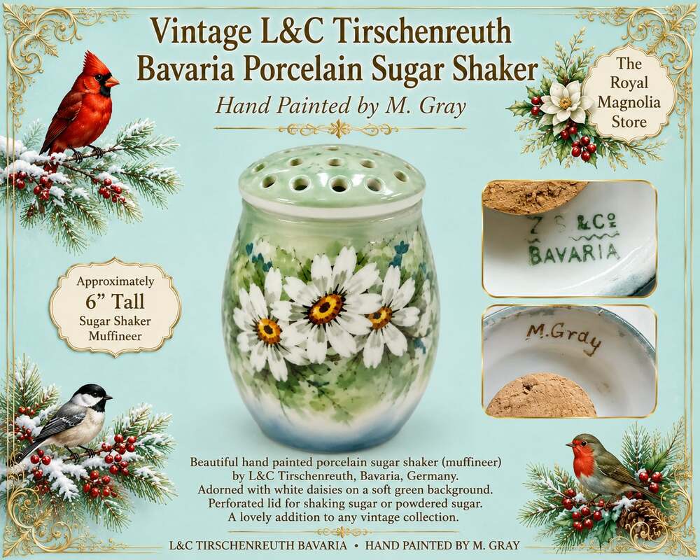 Vintage L&C Tirschenreuth Bavaria Porcelain Sugar Shaker Hand Painted by M. Gray